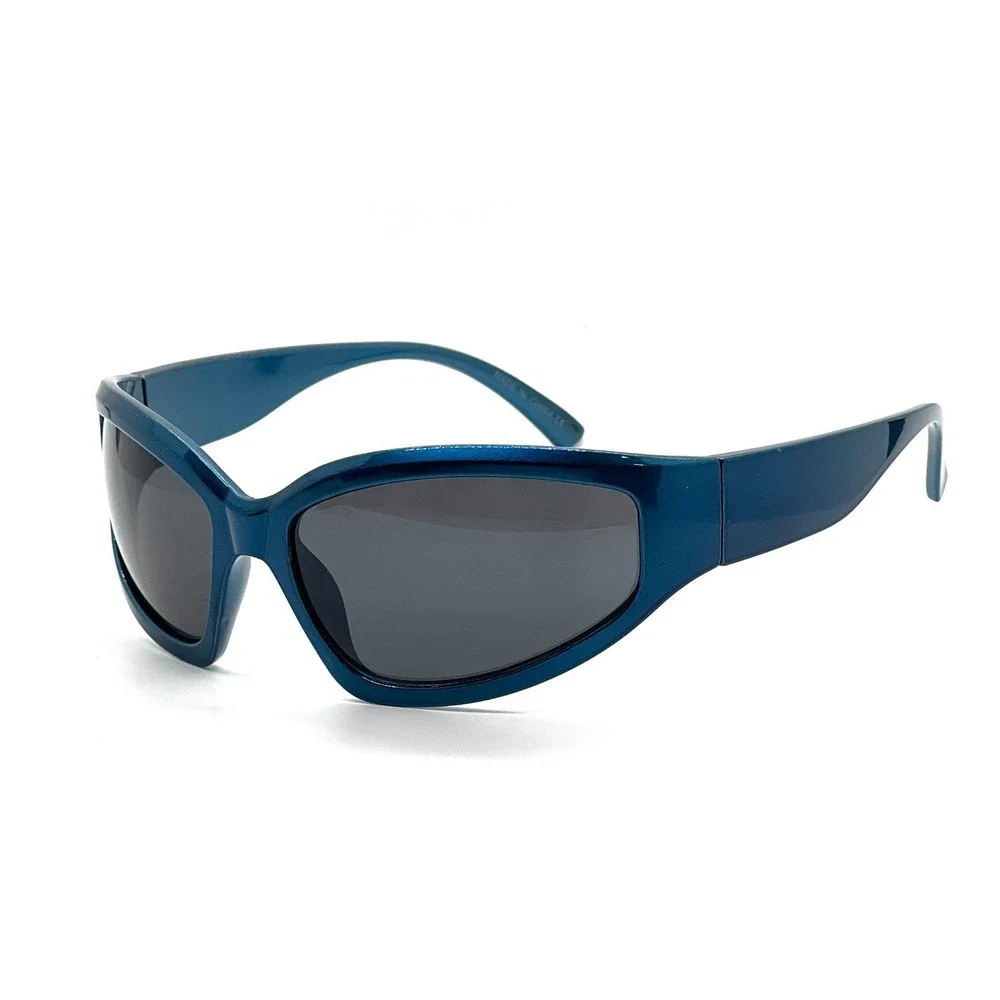 Sunglasses Blue Frame Black‎ Lens Street Trendy Wear Shield Wrap Around UV400